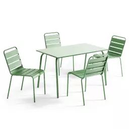 Ensemble table de jardin en métal et 4 chaises vert cactus