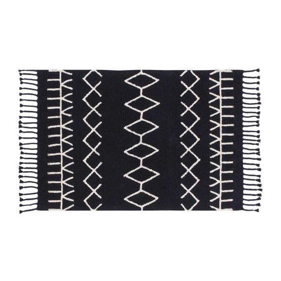 Tapis ethnique design en coton noir 140×200
