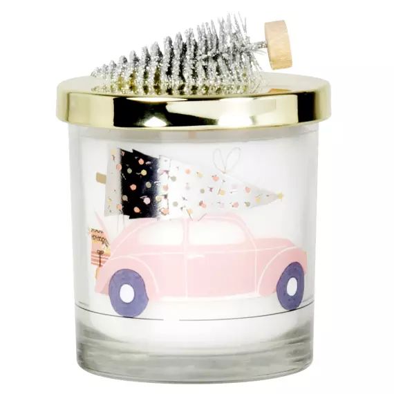 Bougie de Noël parfumée en verre rose, doré et blanc