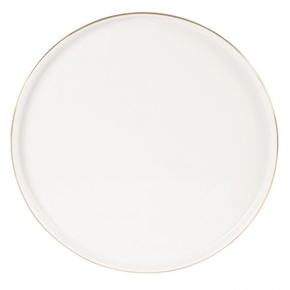 Assiette plate en porcelaine blanche et dorée