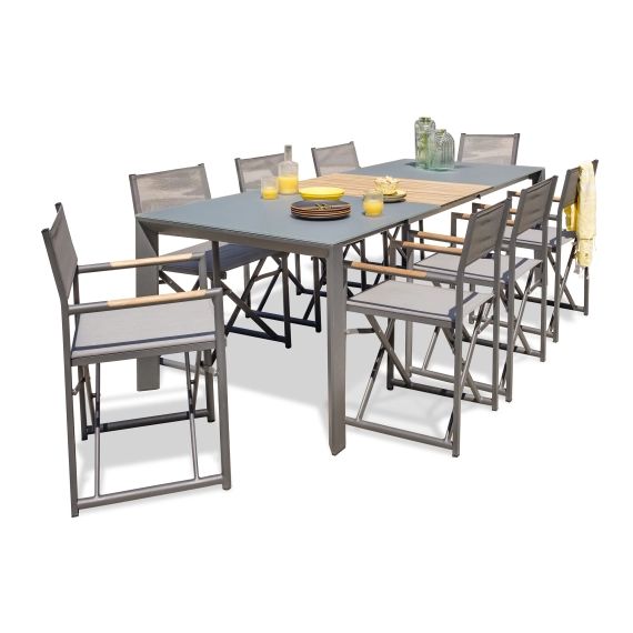 Ensemble repas de jardin 8 places en aluminium gris anthracite
