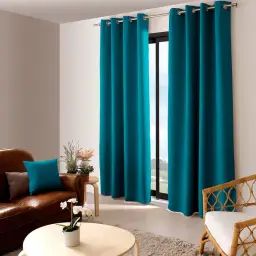 Rideau occultant uni avec 8 œillets polyester bleu canard 240 x 140