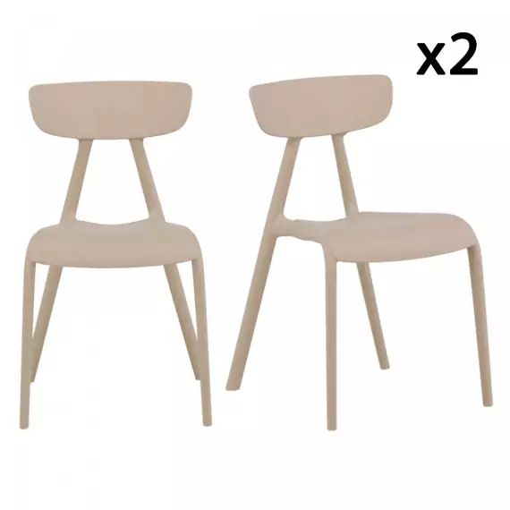 Lot de 2 chaises contemporaines en plastique durable beige