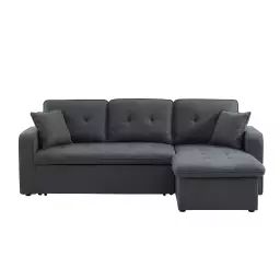 Canapé d’angle convertible en tissu 4 places gris