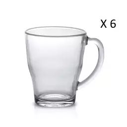 Lot de 6 – Mug 35 cl en verre trempé extra résistant transparent