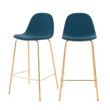 Chaise de bar mi-hauteur 65 cm en cuir synthétique bleu (x2)