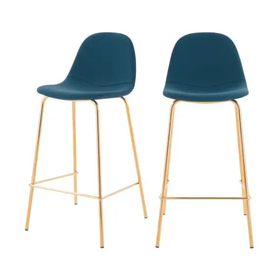 Chaise de bar mi-hauteur 65 cm en cuir synthétique bleu (x2)