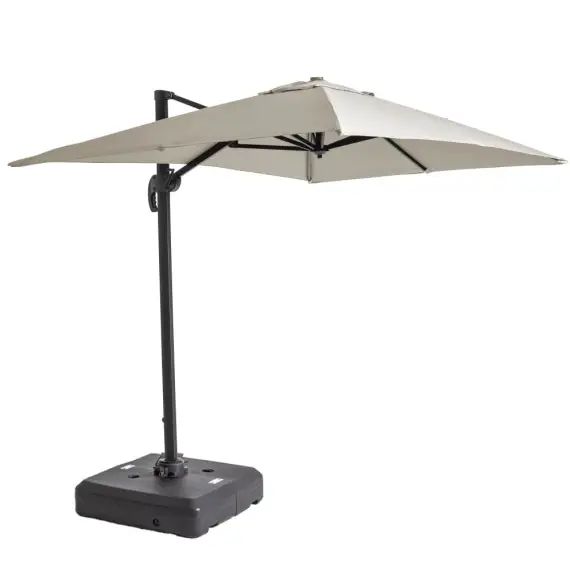 Parasol déporté 2×3 m et dalle à lester sur roues aluminium blanc