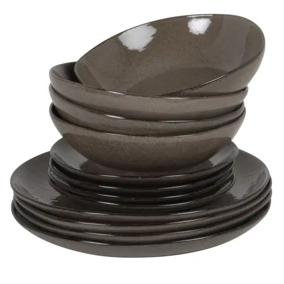 Service de table 12 pièces en grès vert