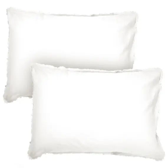 Set de 2 taies d’oreiller unies finition à franges Blanc 50x70cm