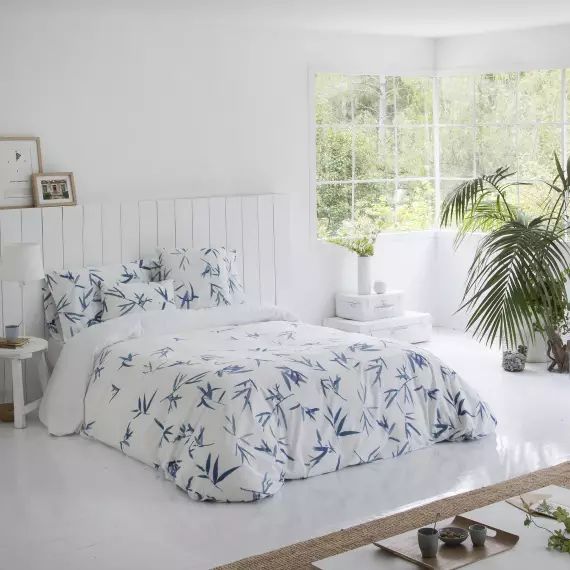 Housse de couette imprimé en percale Coton Bleu 260×240 cm