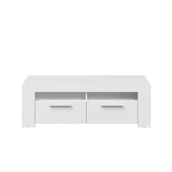 Meuble TV blanc 2 portes et 2 niches de rangement L120cm