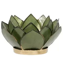 Photophore lotus en nacre et métal vert