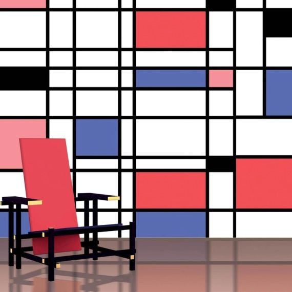 Papier peint panoramique PANORAMA mondrian fibre rose intissé l.424 x H.280 cm