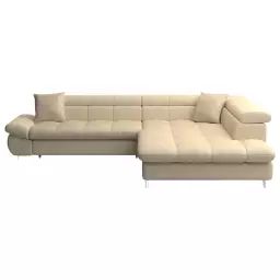 Canapé d’angle droit convertible 4 places en tissu TWIN coloris beige