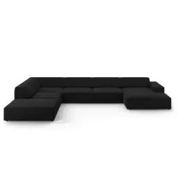 Canapé d’angle gauche panoramique 7 places en tissu structurel noir