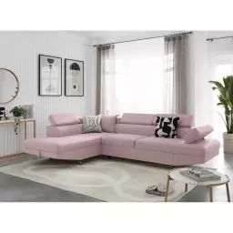 Canapé d’angle RIO Convertible avec coffre en tissu – Angle Gauche, Vieux rose – 271 x 192 x 85 cm – Usinestreet