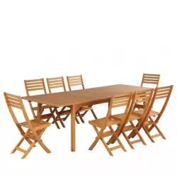 Sama – Ensemble de jardin 1 table extensible et 8 chaises en bois d’eucalyptus – Couleur – Bois clair