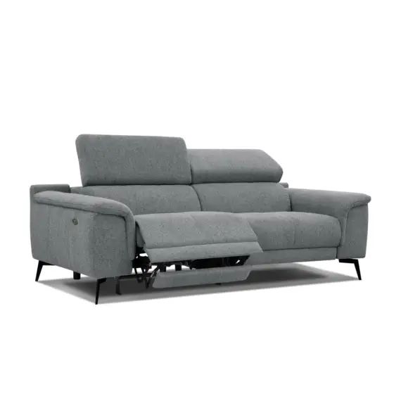 Canapé droit 3 places avec relax électrique côté gauche tissu gris