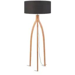 Lampadaire tripode bambou et lin naturel gris H160cm