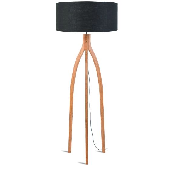 Lampadaire tripode bambou et lin naturel gris H160cm