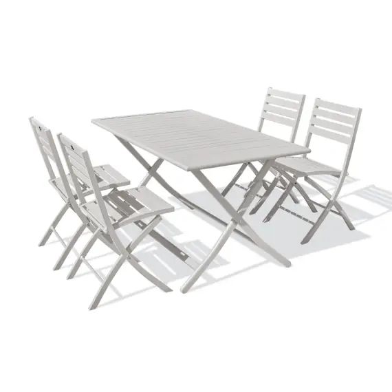 Ensemble repas de jardin 4 places en aluminium gris
