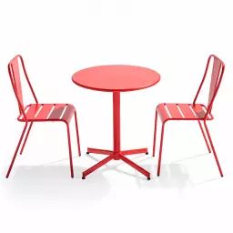 Ensemble table ronde et 2 chaises de jardin bistrot en métal rouge