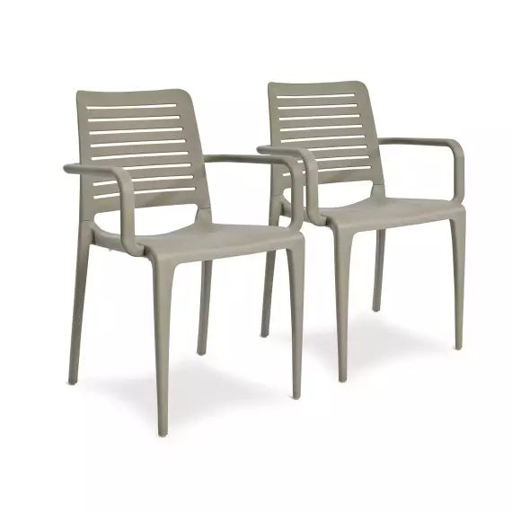 Lot de 2 fauteuils de jardin en polypropylène renforcé taupe