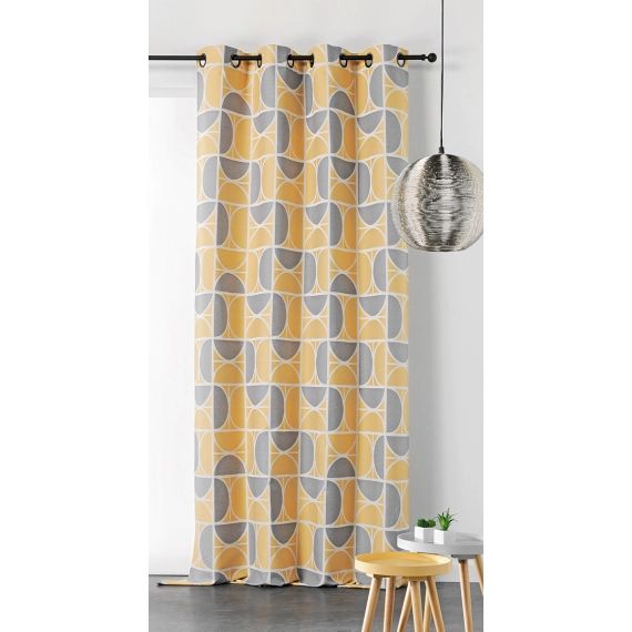 Rideau upcyclé aux impressions seventies polyester jaune 250×145