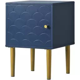 Table de chevet 1 porte battante bleu marine pies dorés