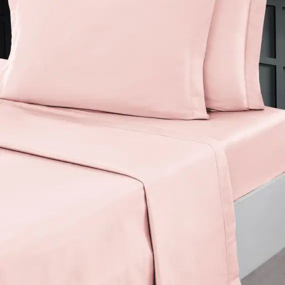 Drap plat en percale de coton  Rose Poudre 270×310 cm