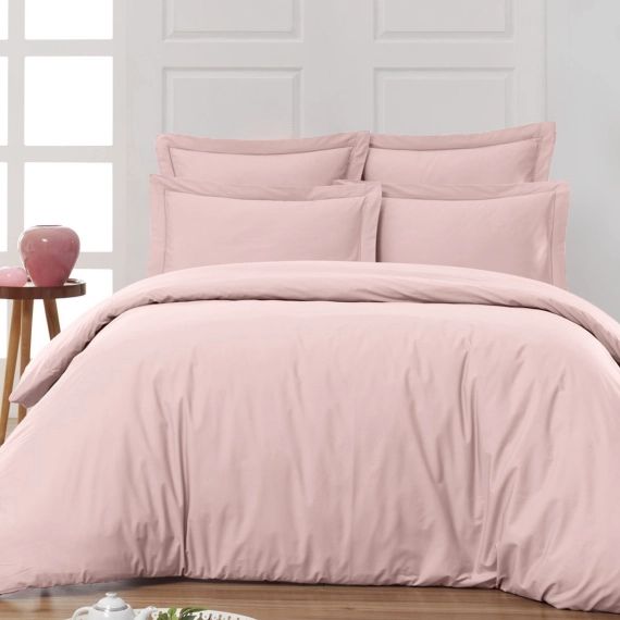Drap plat en percale de coton  Rose Poudre 270×310 cm