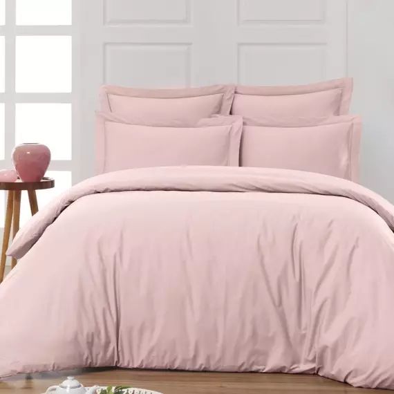 Drap plat en percale de coton  Rose Poudre 270×310 cm