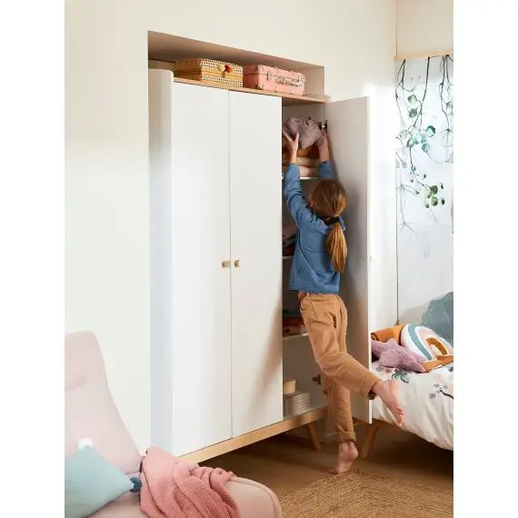 Armoire 3 portes LIGNE CONFETTI blanc/bois