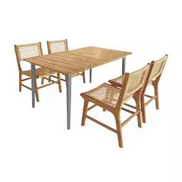Table de jardin savane, 150cm + 4 chaises