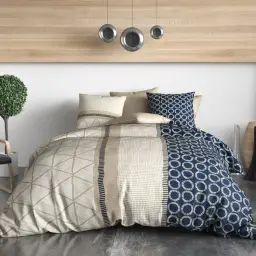 Parure housse de couette coton beige 220×240 cm