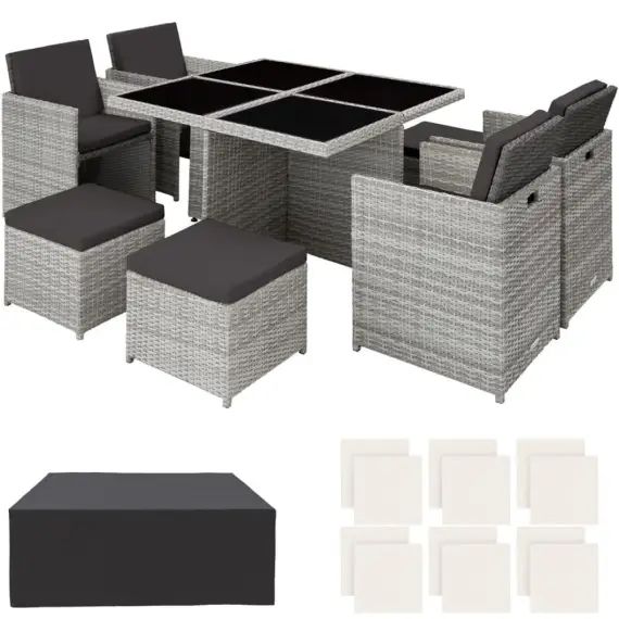 Salon de jardin MANHATTAN 8 places avec 2 sets de housses