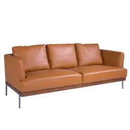 Canapé 3 places en cuir brun et acier