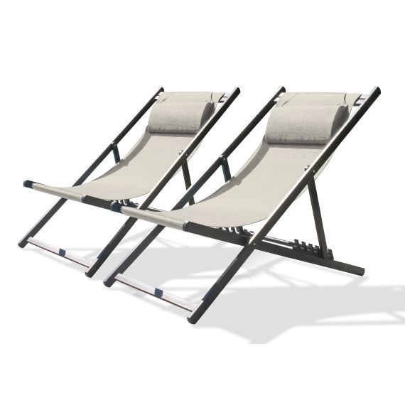 Lot de 2 chiliennes de jardin en toile et aluminium gris anthracite