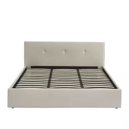 Lit coffre  velours beige crème 180×200 sommier inclus