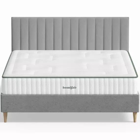 Pack lit 160×200 en velours gris clair + Matelas latex