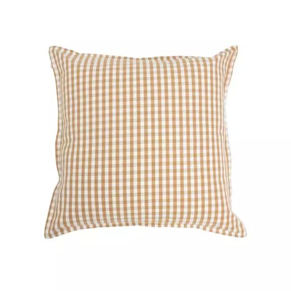 Housse de coussin en coton imprimé vichy beige 50×50