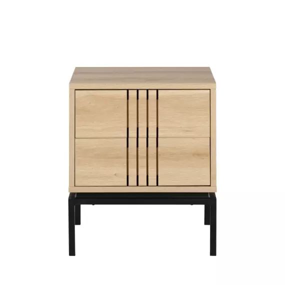 Krokom – Table de chevet 2 tiroirs en bois et métal – Couleur – Bois clair
