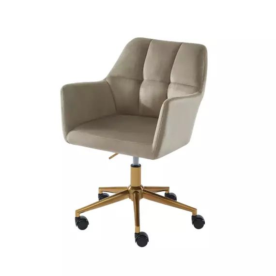 Fauteuil de bureau   en velours taupe avec pieds dorés