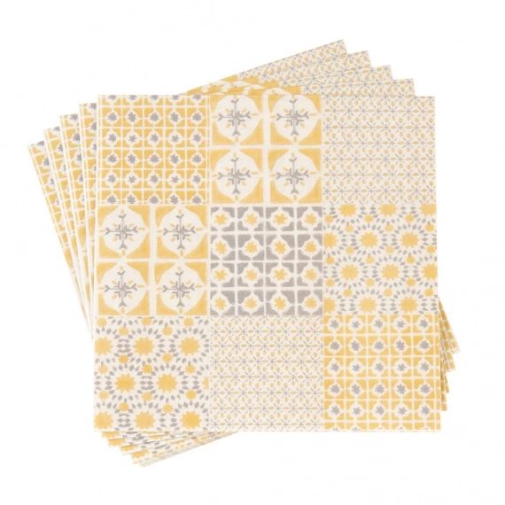 Serviettes en papier motifs graphiques gris et jaunes