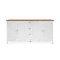 Buffet 4 portes 3 tiroirs L180 cm – Décor Blanc et bois