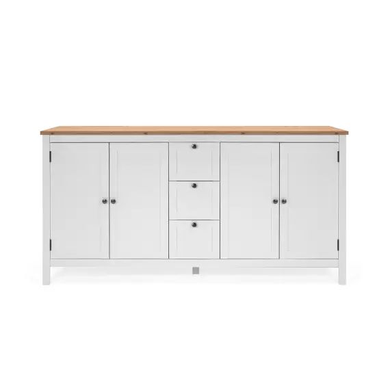 Buffet 4 portes 3 tiroirs L180 cm – Décor Blanc et bois