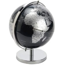 Décoration globe terrestre noir et argent D21cm