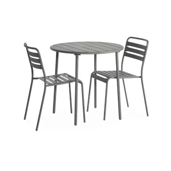 Table de jardin ronde en métal anthracite avec 2 chaises