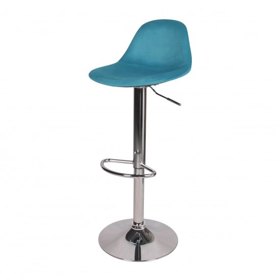 Chaise de bar réglable 60/82 cm en velours bleu paon